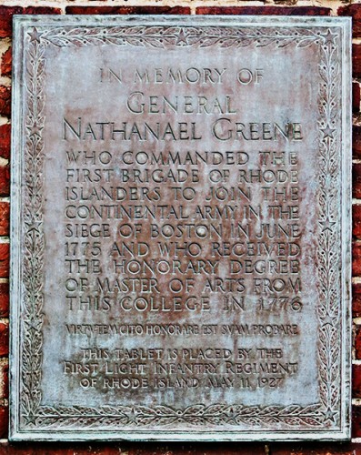 The Nathanael Greene plaque in 2013. The green oxides have progressed consistent with the campus aesthetic The General Nathanael Green Memorial Bronze Plaque