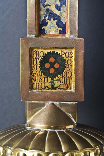 This is a closeup of the Peaslee Processional Cross before restoration.